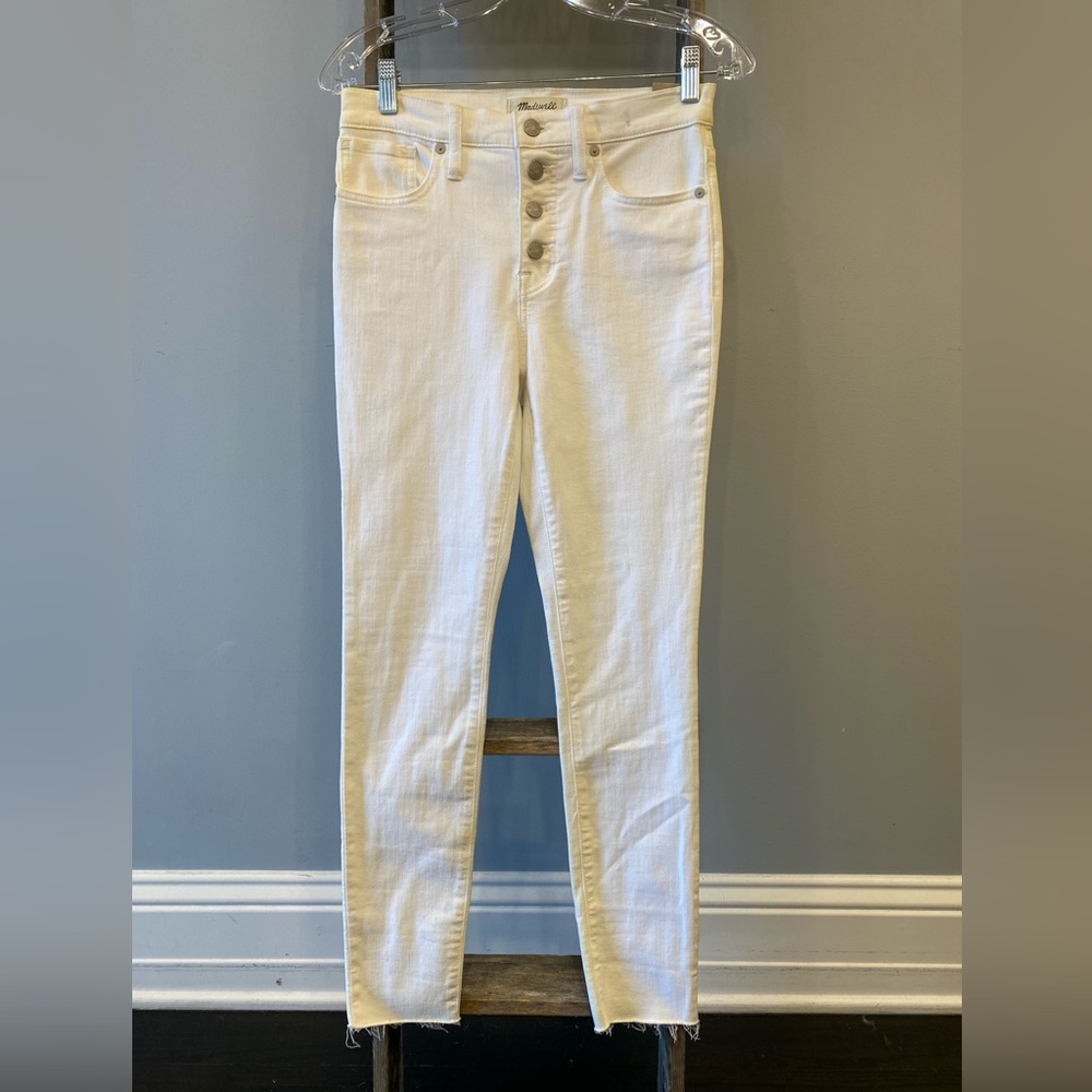 MADEWELL white mid-rise skinny jeans